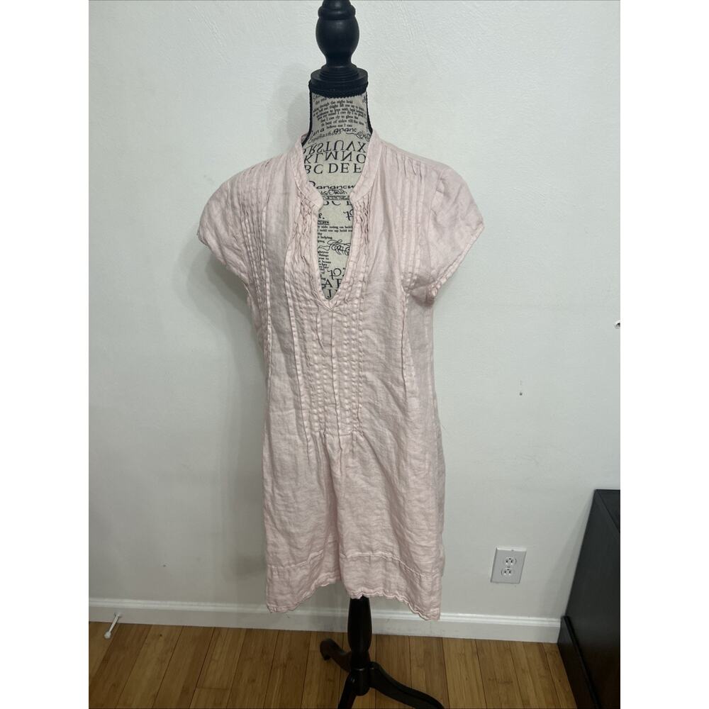 Free People x CP Shades Pink Linen Pintuck Tunic Dress Boho Lagenlook Sz M - Picture 2 of 7